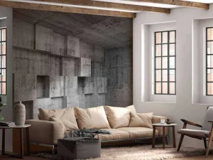 New Lege betonnen interieur met decoratie kubussen op de muur fotobehang 3d