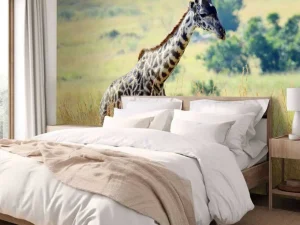 Online Lichte Giraffe in de natuur fotobehang Dieren