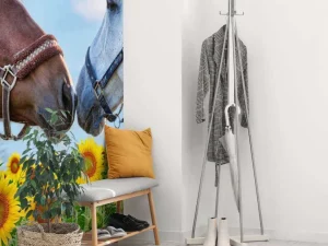 Discount Liefdevolle paarden in een zonnebloemveld fotobehang Kinderkamer