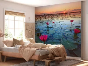 Discount Lotusbloem bij zonsopgang fotobehang Bloemen