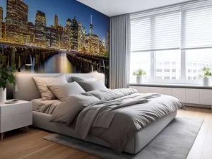 Discount Lower Manhattan vanaf een oude pier in Brooklyn fotobehang Architectuur
