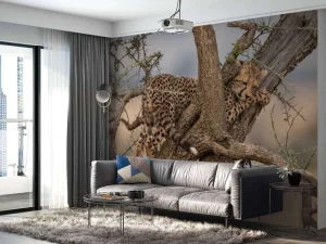 Best Luipaard krabt aan een boom fotobehang Dieren