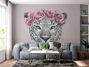 Online Luipaard met roze bloemen Dieren