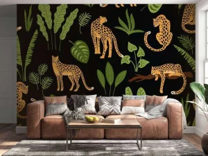 New Luipaard Patroon met bladeren fotobehang Dieren