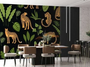 New Luipaard Patroon met bladeren fotobehang Dieren