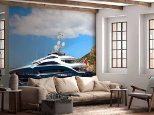 New Luxe jacht aan de kust fotobehang Tienerkamer | Transport