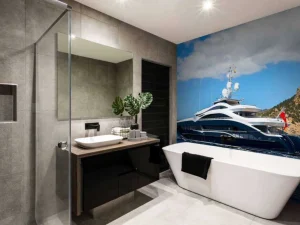 New Luxe jacht aan de kust fotobehang Tienerkamer | Transport