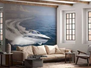 Discount Luxe speedboot op zee fotobehang Tienerkamer | Transport