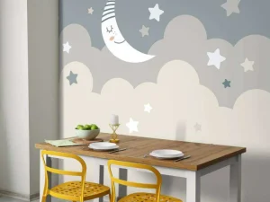 Discount Maan met sterren in de wolken fotobehang Babykamer