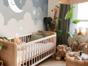 Discount Maan met sterren in de wolken fotobehang Babykamer
