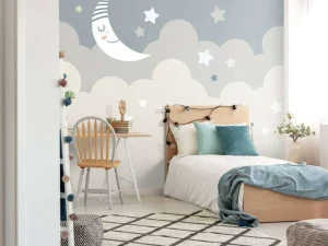 Discount Maan met sterren in de wolken fotobehang Babykamer