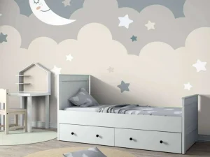 Discount Maan met sterren in de wolken fotobehang Babykamer