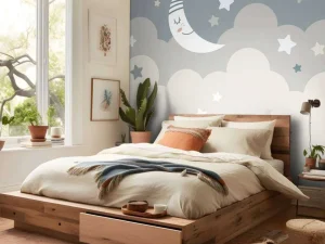 Discount Maan met sterren in de wolken fotobehang Babykamer
