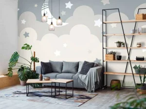 Discount Maan met sterren in de wolken fotobehang Babykamer