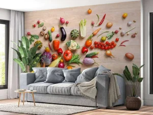 Fashion Mand met groenten en fruit fotobehang Keuken