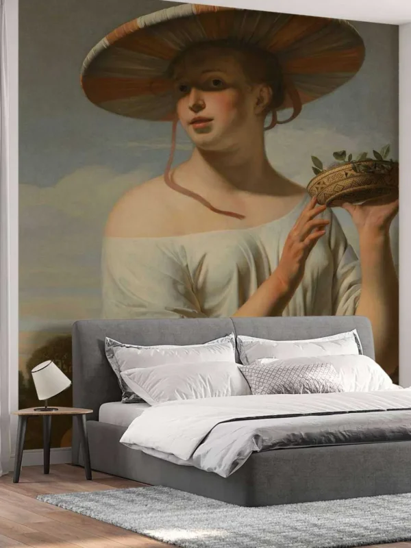 Online Meisje met een brede hoed fotobehang Kunst & Design