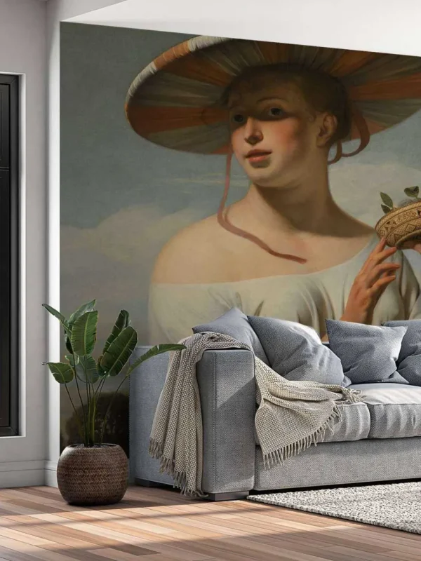 Online Meisje met een brede hoed fotobehang Kunst & Design