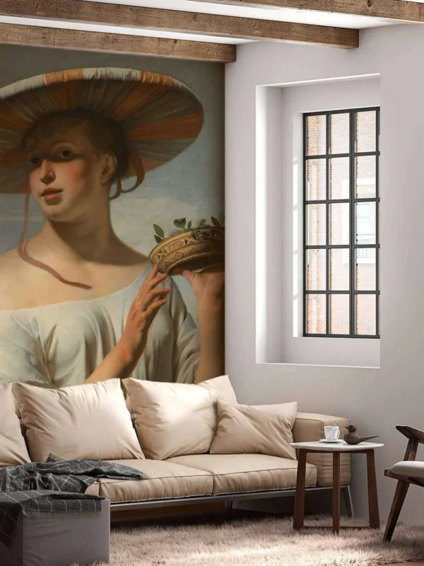 Online Meisje met een brede hoed fotobehang Kunst & Design