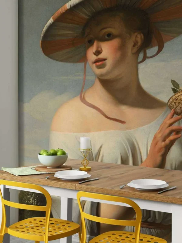 Online Meisje met een brede hoed fotobehang Kunst & Design