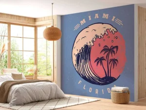 Online Miami logo met een donkerblauwe achtergrond fotobehang Tienerkamer