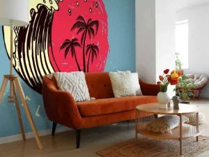 Online Miami logo met een lichtblauwe achtergrond fotobehang Tienerkamer | Hobbykamer