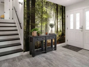 Outlet Mistig bos in de herfst fotobehang Bloemen