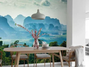 Fashion Mistig landschap in Thailand fotobehang Bloemen
