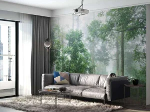 Hot Mistige bosweg fotobehang Bloemen