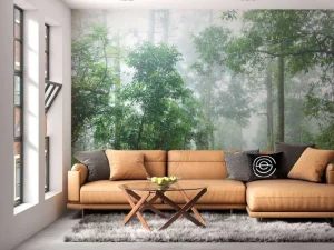 Hot Mistige bosweg fotobehang Bloemen