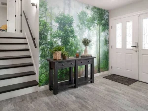 Hot Mistige bosweg fotobehang Bloemen