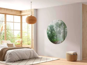Hot Mistige bosweg fotobehang Bloemen