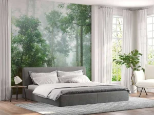 Hot Mistige bosweg fotobehang Bloemen