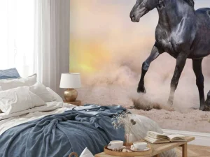 Outlet Mooi Zwart Paard in Zand fotobehang Dieren