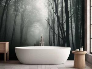 Clearance Mysterieuze Bos met Mist fotobehang Bloemen