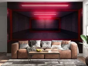 New Neon verlichte parkeergarage fotobehang Computerkamer | 3d