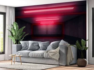 New Neon verlichte parkeergarage fotobehang Computerkamer | 3d
