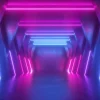 Sale Neon verlichte ruimte met balken fotobehang Computerkamer | 3d