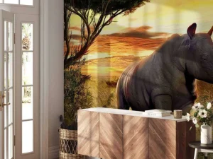 Discount Neushoorn bij zonsondergang fotobehang Tienerkamer | Dieren