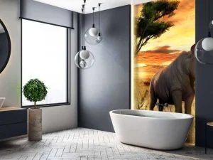 Discount Neushoorn bij zonsondergang fotobehang Tienerkamer | Dieren