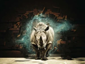 Discount Neushoorn breekt door de muur fotobehang Hobbykamer | 3d