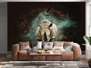 Discount Neushoorn breekt door de muur fotobehang Hobbykamer | 3d