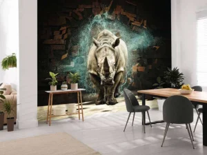 Discount Neushoorn breekt door de muur fotobehang Hobbykamer | 3d