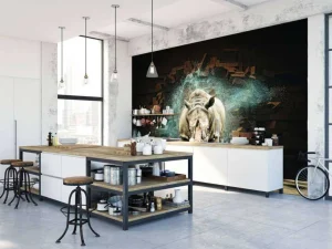 Discount Neushoorn breekt door de muur fotobehang Hobbykamer | 3d