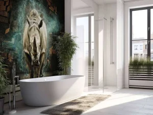 Discount Neushoorn breekt door de muur fotobehang Hobbykamer | 3d