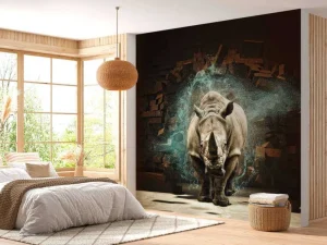 Discount Neushoorn breekt door de muur fotobehang Hobbykamer | 3d
