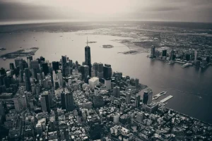 New New York luchtfoto in zwart-wit fotobehang Architectuur