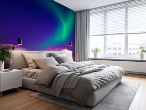 Clearance Noorderlicht met roze effect fotobehang Tienerkamer
