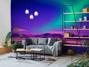 Clearance Noorderlicht met roze effect fotobehang Tienerkamer