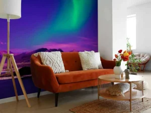 Clearance Noorderlicht met roze effect fotobehang Tienerkamer