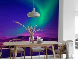 Clearance Noorderlicht met roze effect fotobehang Tienerkamer